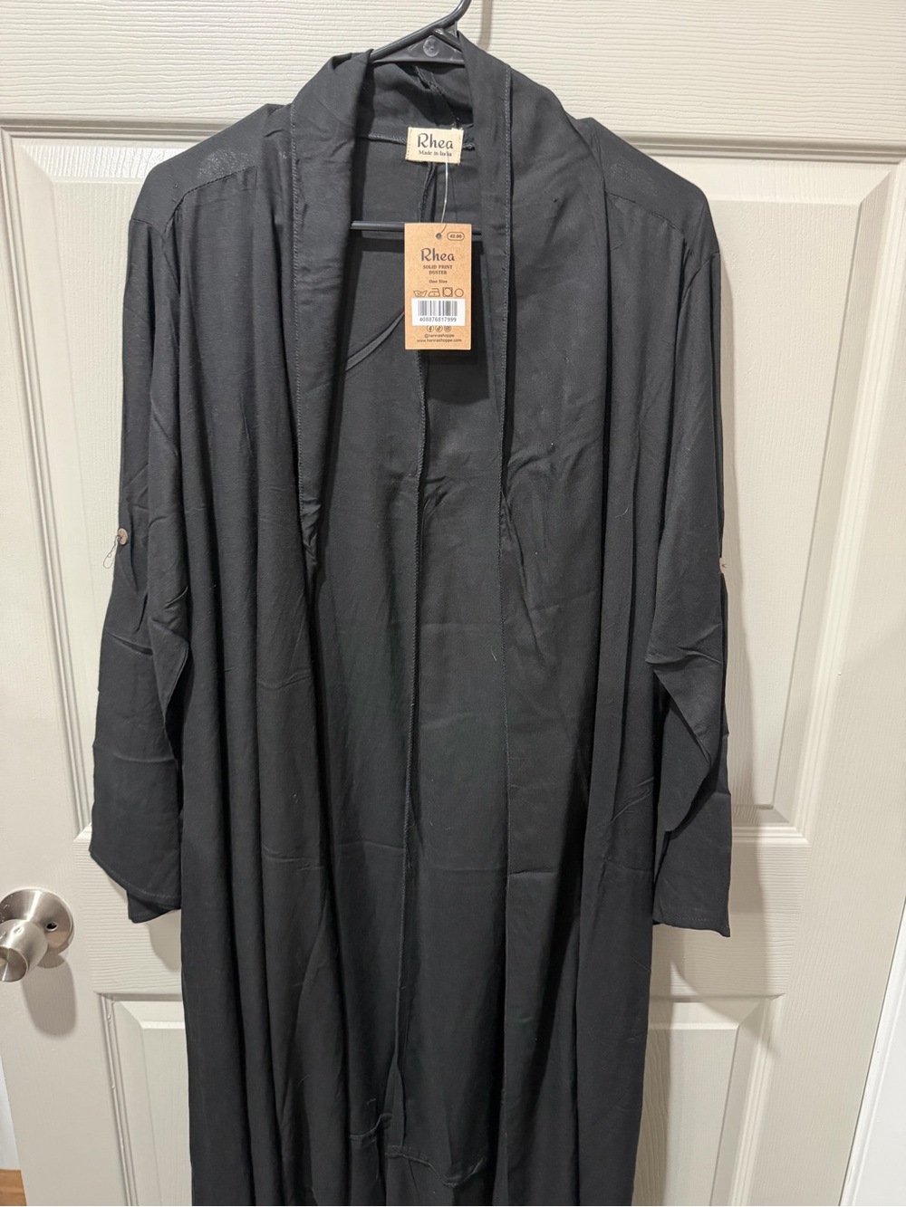 Rhea Black Solid Long Duster